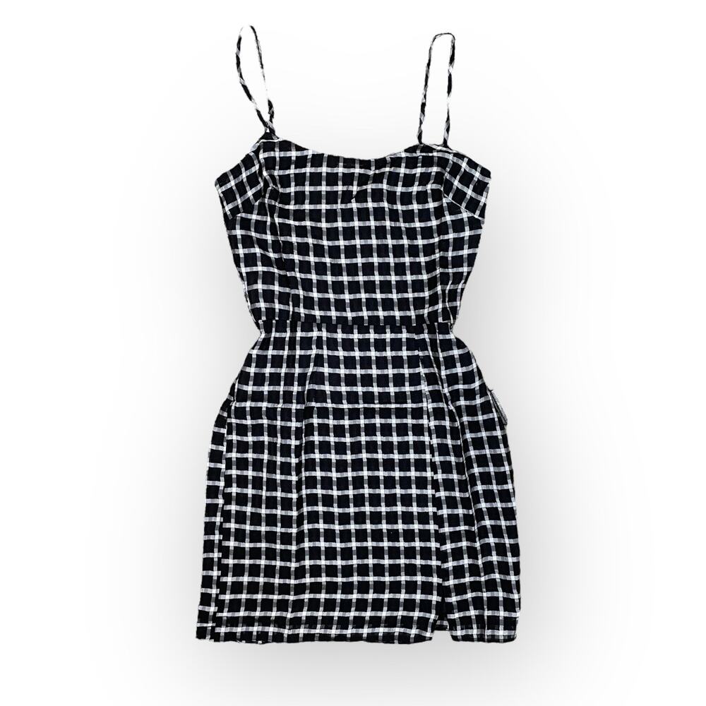 Dress the Population Kallan Plaid Grid Minidress Black White Minimalist XS